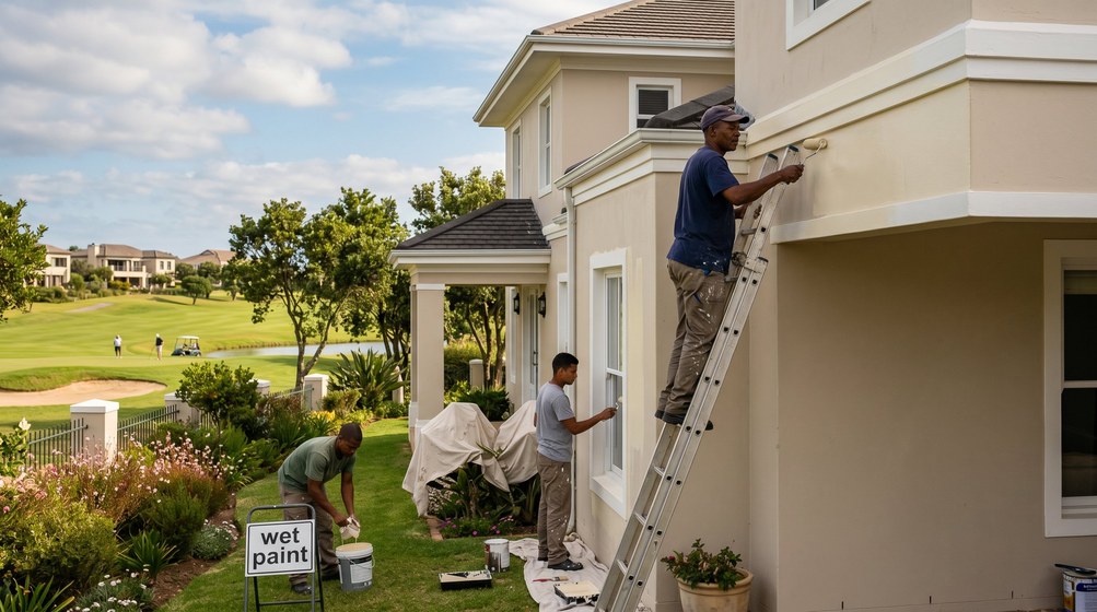 Professional estate painters painting a luxury golf estate home on the Bellville