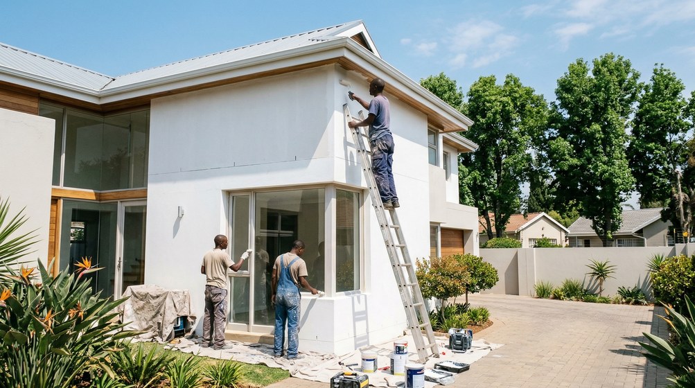 Professional exterior house painters in Bellville painting a modern home